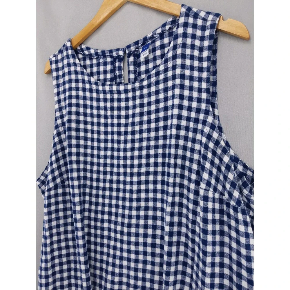 Old Navy Shift Dress Womens XXL Blue Gingham Linen Blend Sleeveless Pockets - Picture 2 of 8